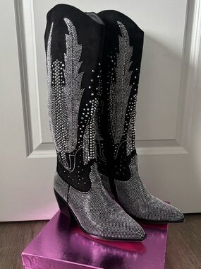 Black Rhinestone Embellished Women’s Western Cowgirl Boots